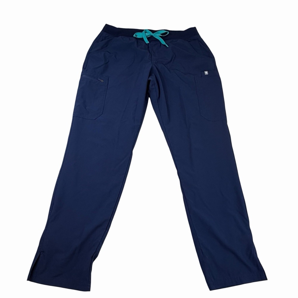FIGS Yola Scrub Pants Navy Size Large Cargo Turquoise Tie PO#3997 Nurse Doctor